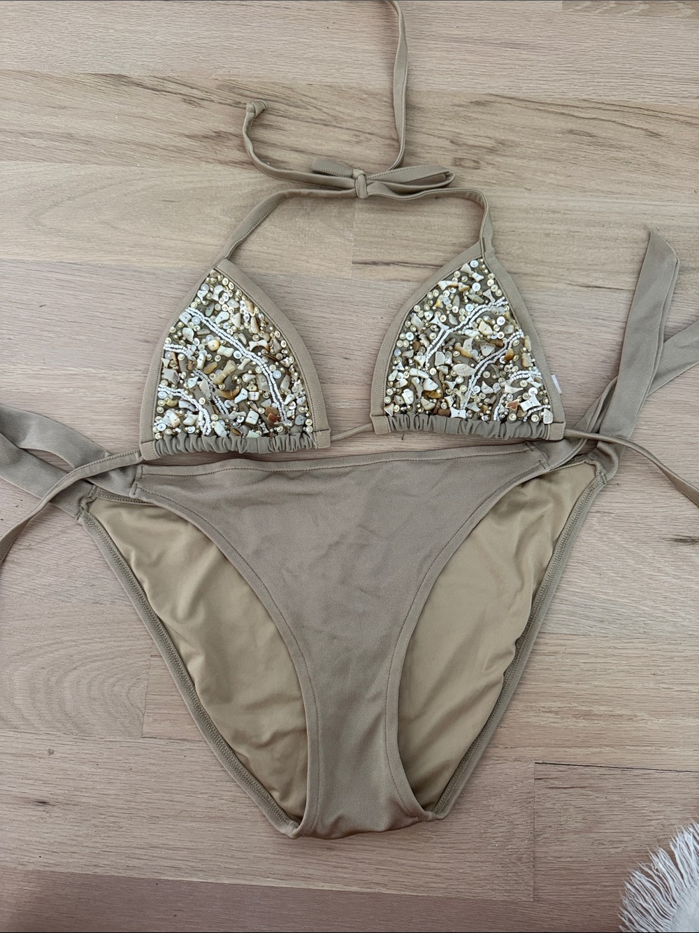 Victoria's Secret Embellished Beige Triangle Bikini - Picture 1 of 4